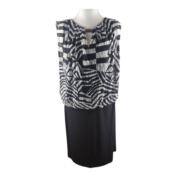 NWT Perceptions Blouson Dress Black & White Lace Sleeves Stretch Knit Size 6 - Picture 1 of 5